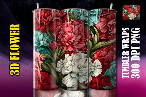 3D Carnation Flower Tumbler Sublimation Design