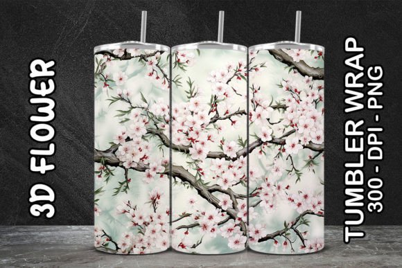 3D Cherry Blossom Flower Tumbler Sublimation Design