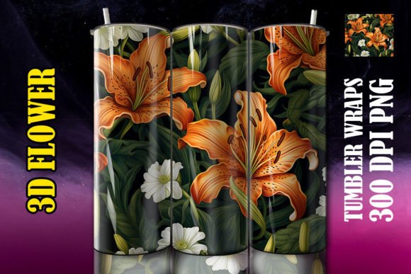 3D Lily Flower Tumbler 6: Elegant Sublimation Design