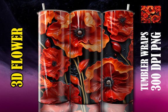 3D Poppy Flower Tumbler 3: Elevating Sublimation Projects with Realistic Floral Depth