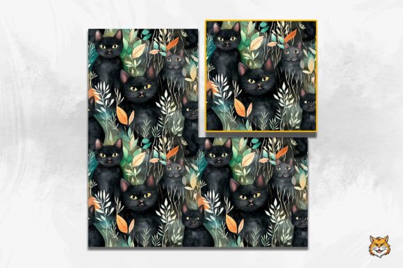 Elevating Creative Projects with Watercolor Black Cats Seamless Pattern 3