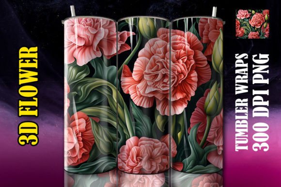 Mastering Sublimation with the 3D Carnation Flower Tumbler Wrap PNG