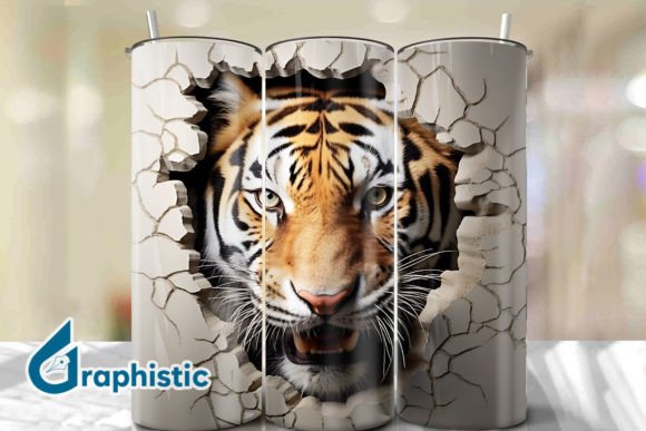 Tiger 3D Smash Wall Art Background 12 Digital