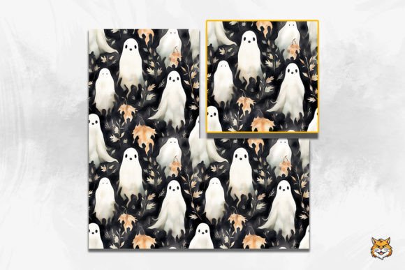Watercolor Ghosts Seamless Pattern 16: Elevating Seasonal Design with Artistic Versatility