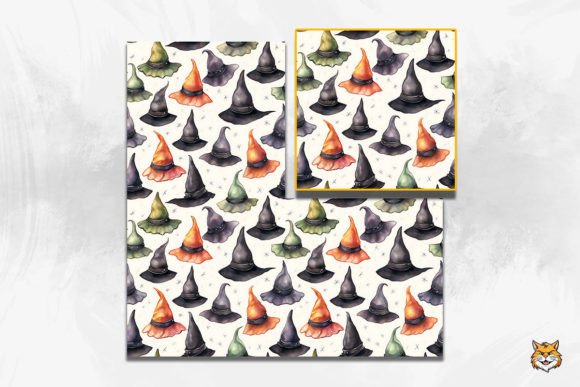 Watercolor Witches Hat Seamless Pattern Guide